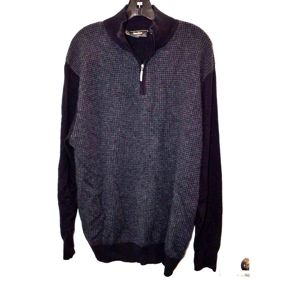 Neiman Marcus Cashmere Quarter Zip Sweater Black $450 Mens sz XL